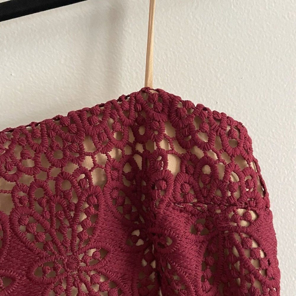 Lulus Women S Spaghetti Straps Adara Burgundy Crochet Lace Sheath Mini Dress - Picture 5 of 9